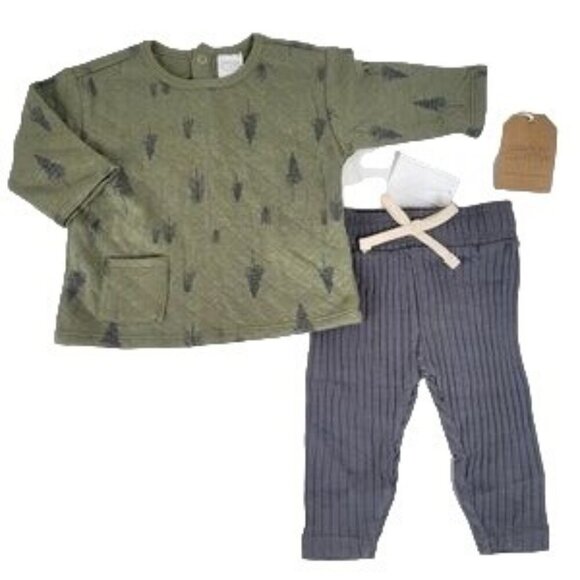 Grayson Collective Baby 2 Piece Outfit Set Tree Print Top Ribbed Leggings NEW - Picture 2 of 14